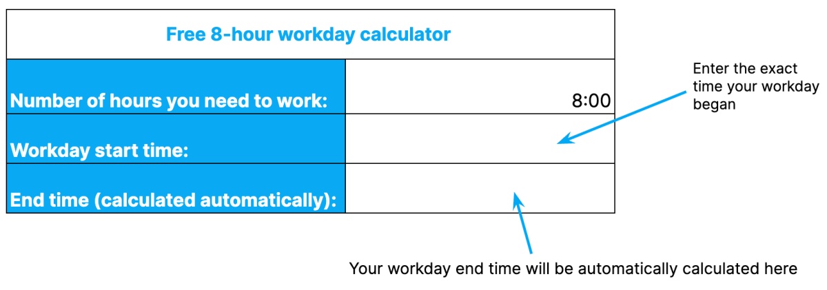 8-hour calculator instructions