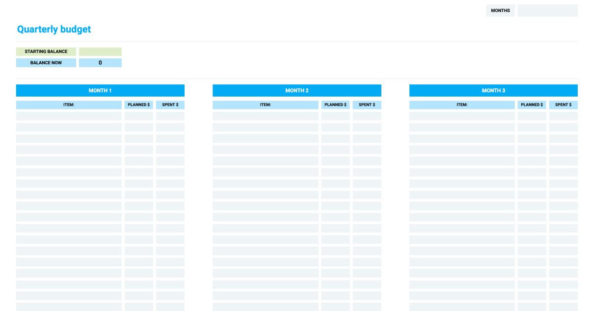 Simple Quarterly Budget Template