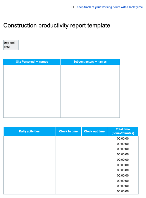 Construction Productivity Report Template