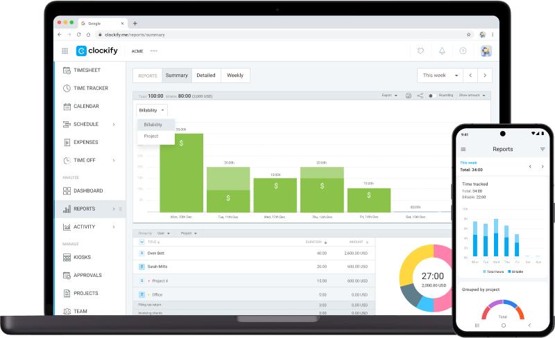 Time tracking and reporting in Clockify