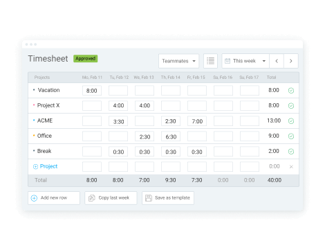 Timesheet feature