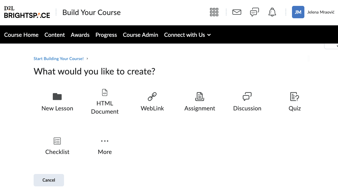 D2L Brightspace - course creation