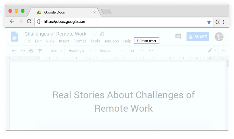 Google Docs time tracking - timer appears in Google Docs documents and spreadsheets