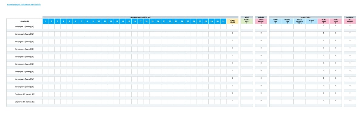 Basic Yearly Payroll Template