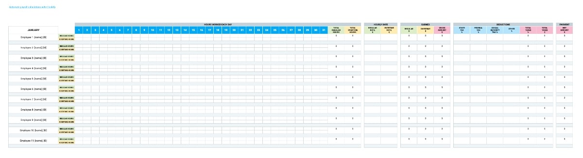 Yearly Payroll Template with overtime