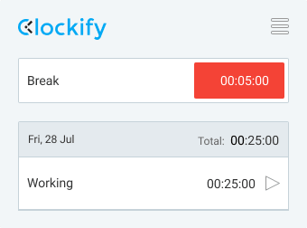 Pomodoro timer - break timer at 5 minutes