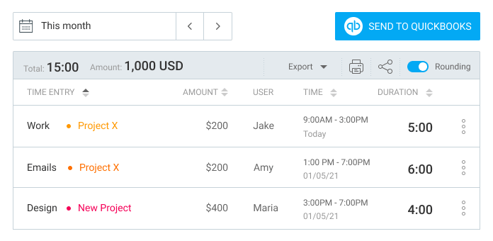 Send billable hours to QuickBooks for accounting