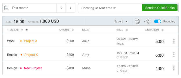 Go to Detailed report to send time to QuickBooks