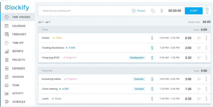 Clockify screenshot