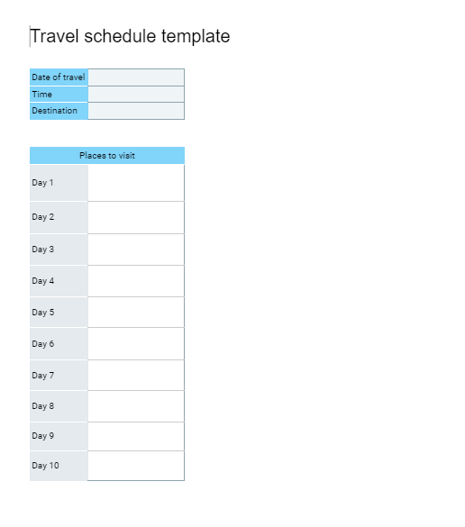 Travel Schedule Template