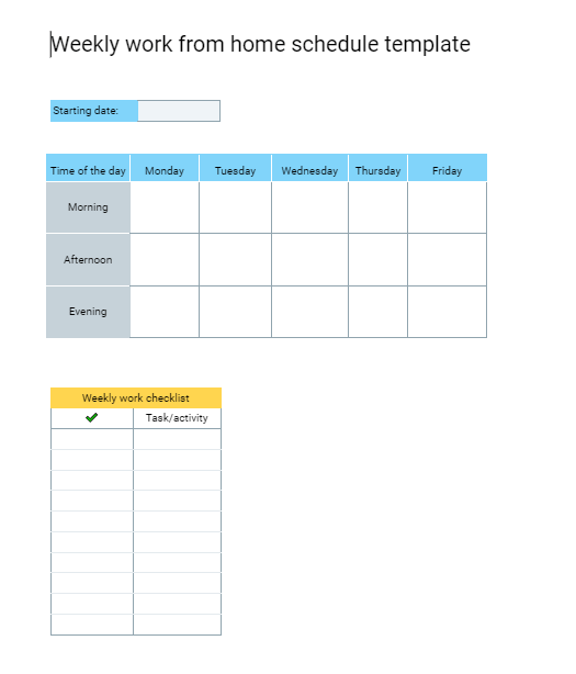 Weekly work from home schedule template