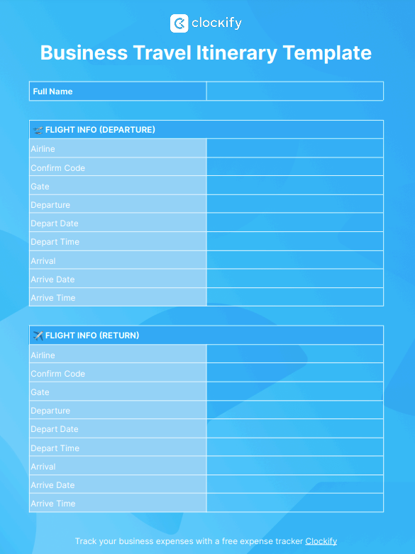 Business travel template screenshot