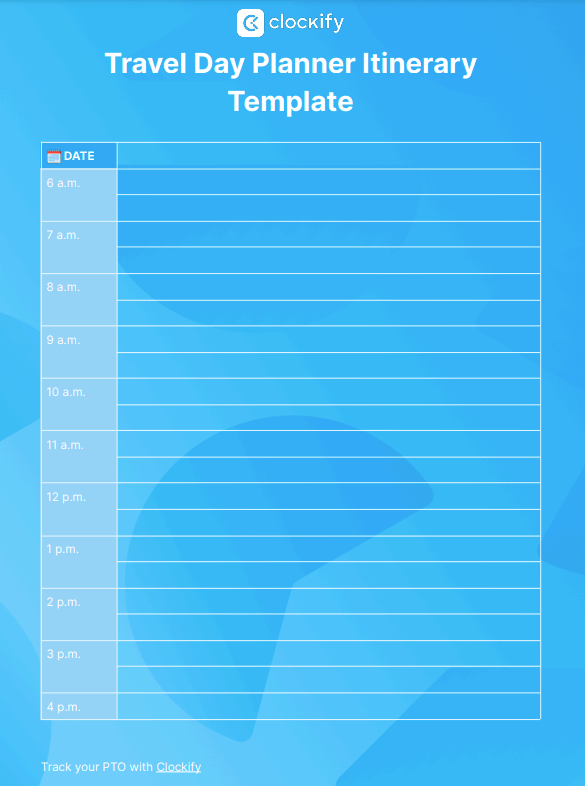 Travel day template screenshot